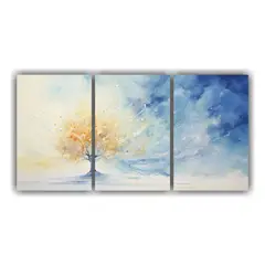 GENERICO - Tres Lienzos Estilo Galeria Clásico A Árbol De Acebo Oro Y 240x120cm