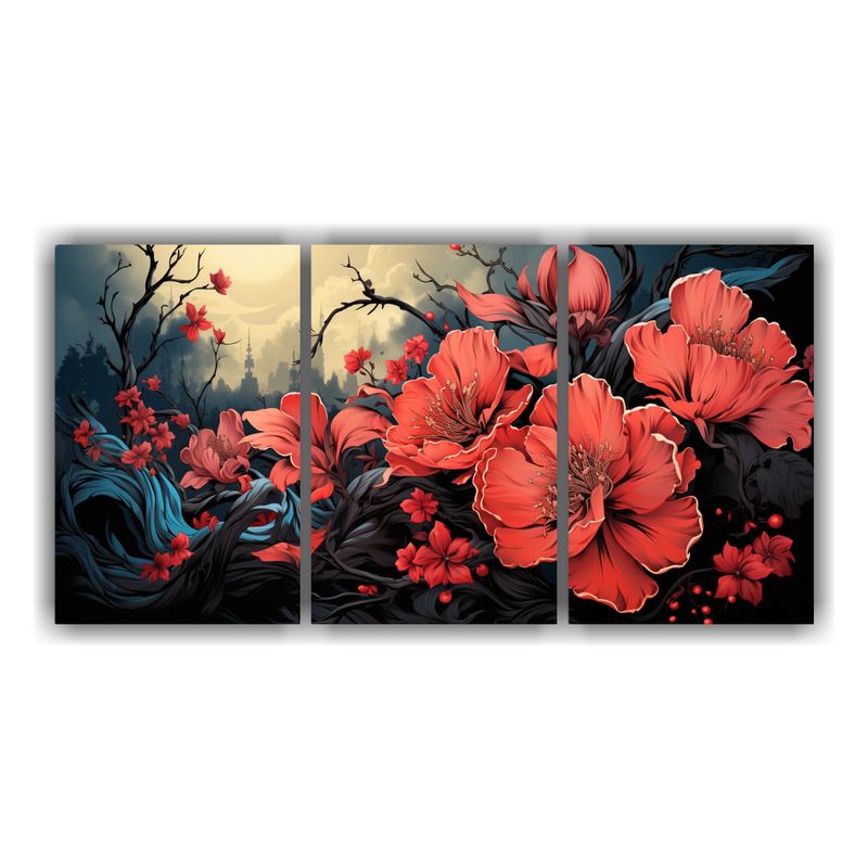 GENERICO - Tríptico Movimiento Cocina Árbol Holly En Colores Negro Am 240x120cm