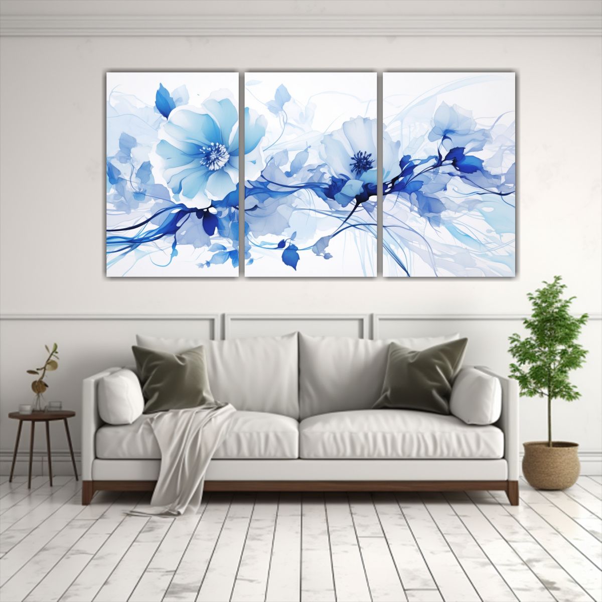 GENERICO - Set 3 Lienzos De Tela Abstracto Regalo Colores Blanco Y Azul 240x120cm