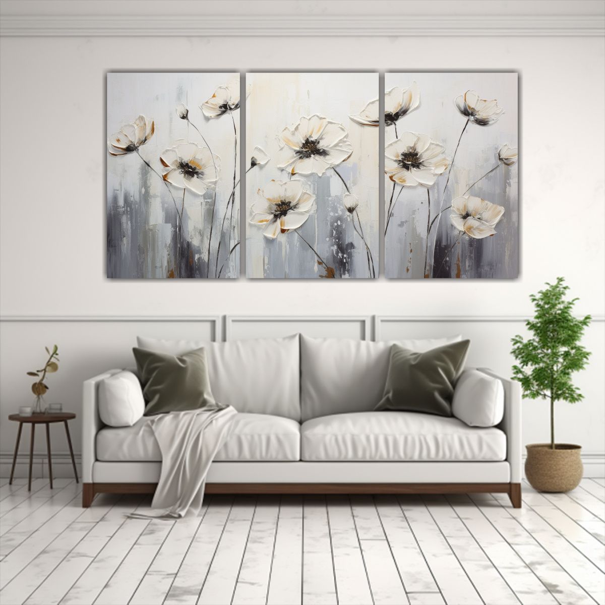 GENERICO - Composiciones Cuadro Escena Flores En Blanco Y Negro Sobre L 240x120cm