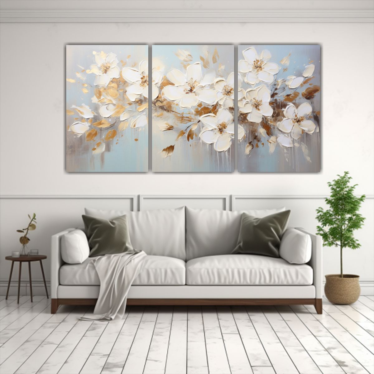GENERICO - Pintura En Tela Belleza En Blanco Y Dorado Con Flores En El  240x120cm