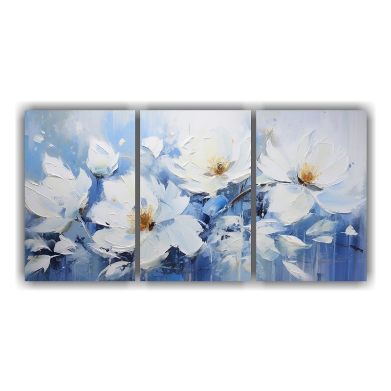 GENERICO - Pintura En Lienzo De Flores En Colores Blanco Y Azul En La D 240x120cm