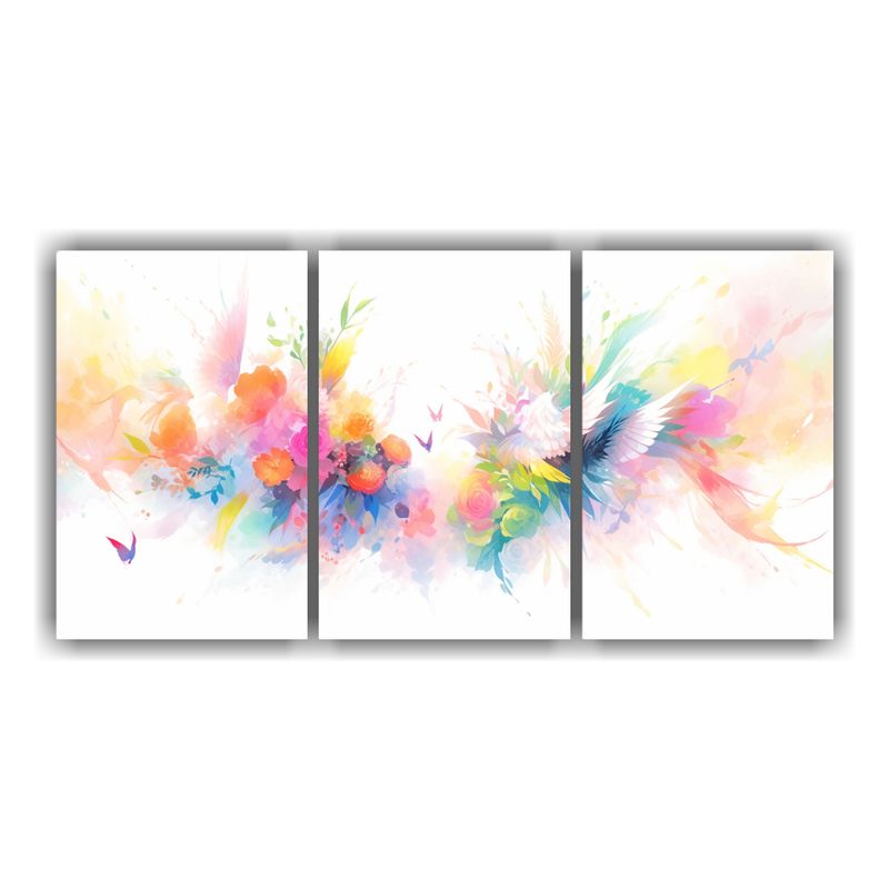 GENERICO - Pintura Abstracta Acuarela Flores Cuernos Colores Arcoíris  240x120cm