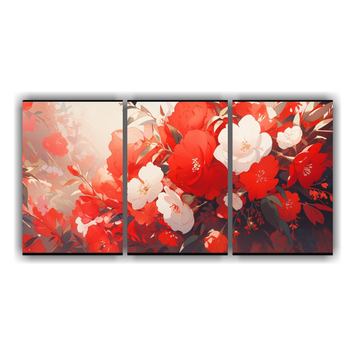 GENERICO - Set 3 Cuadros Impactante Patron Intenso, Colores Blanco Y Ro 240x120cm