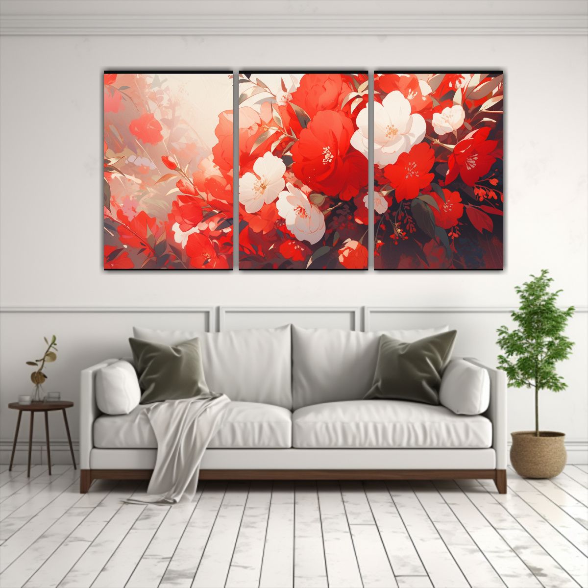 GENERICO - Set 3 Cuadros Impactante Patron Intenso, Colores Blanco Y Ro 240x120cm