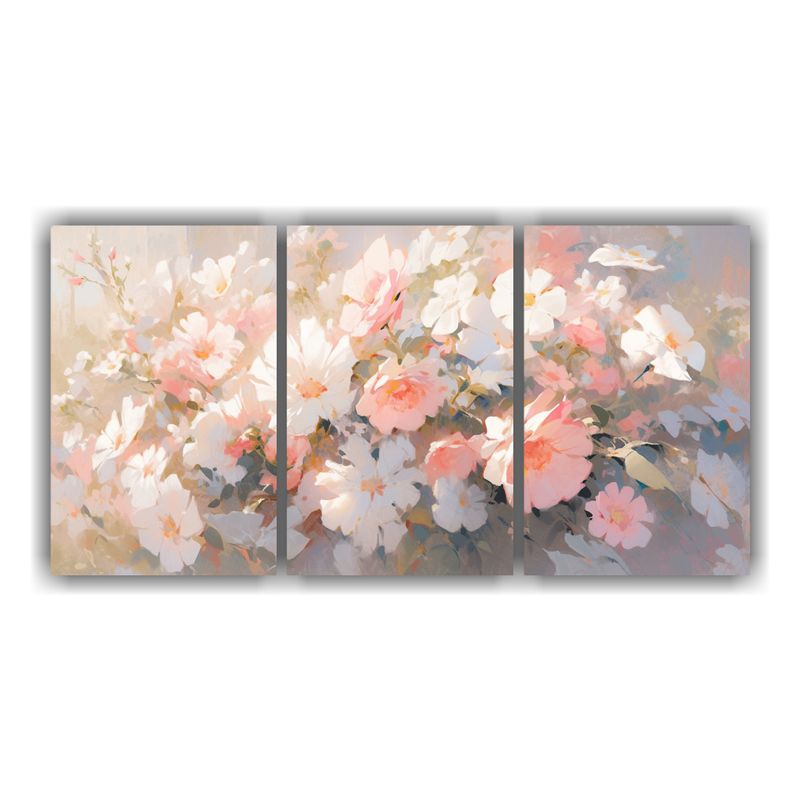 GENERICO - Pintura En Lienzo De Flores Blancas Y Rosas Con Expresividad 240x120cm