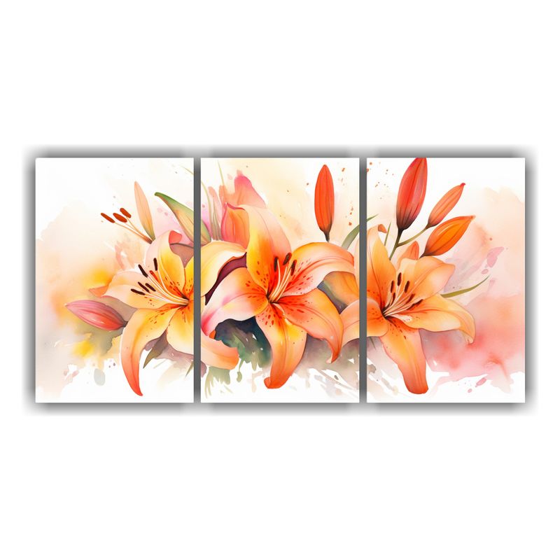 GENERICO - Cuadro Abstracto De Lirios En Tonos Naranja Y Rosa Sobre Tre 240x120cm