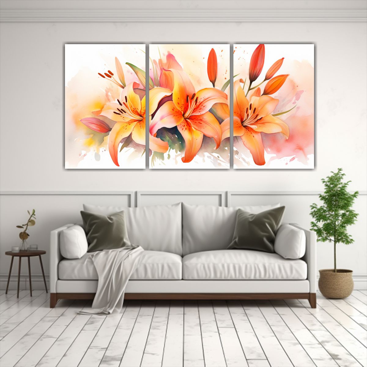 GENERICO - Cuadro Abstracto De Lirios En Tonos Naranja Y Rosa Sobre Tre 240x120cm
