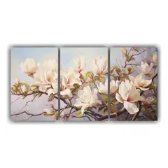 GENERICO - Conjunto 3 Lienzos Modernos Impactante A Magnolias Pintura A 240x120cm
