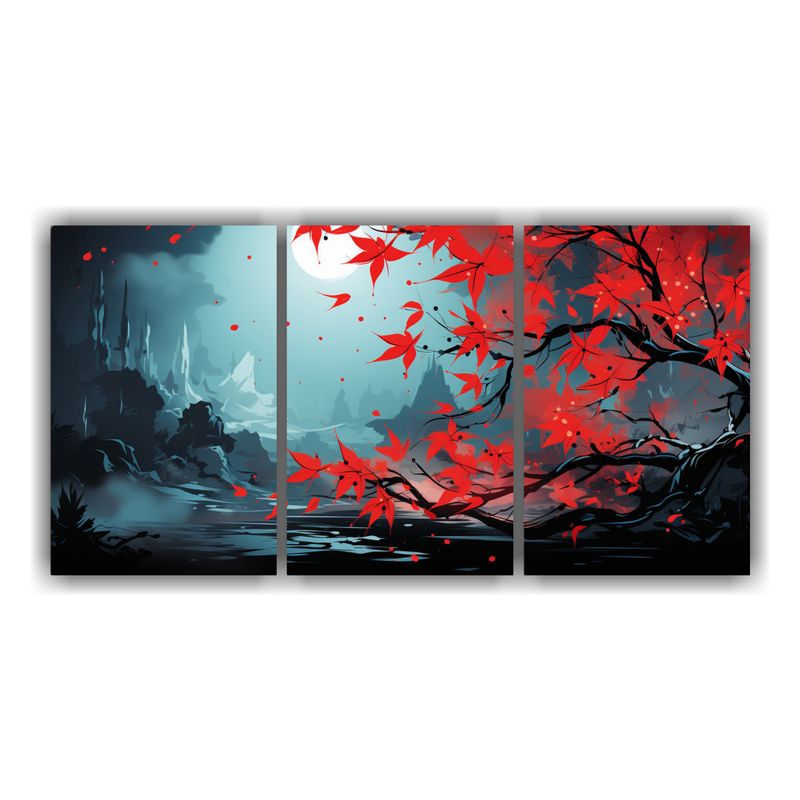 GENERICO - Juego 3 Pinturas Diseño Perspectiva Hojas De Bambú En Rojo 240x120cm
