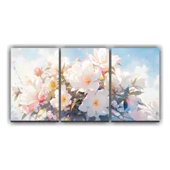 GENERICO - Tres Lienzos Expresión Comedor Magnolias Pastel Arte Acuare 240x120cm