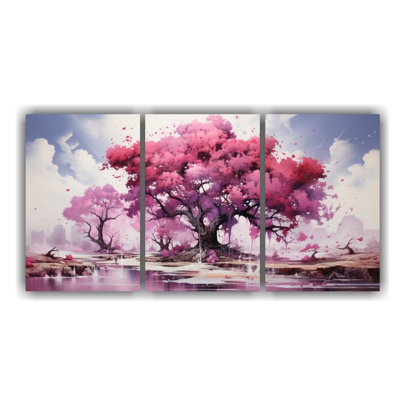 GENERICO - Pintura Abstracta De árbol Frutal Negro Y Rosa, Visión Con 240x120cm