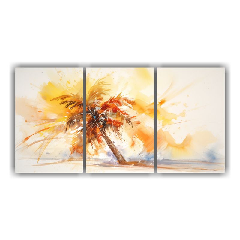 GENERICO - Tríptico Abstracto Palma De Árbol Colores Naranja Pintura  240x120cm