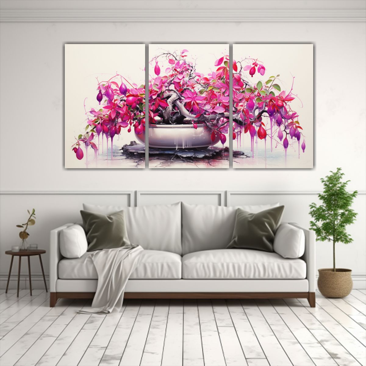 GENERICO - Exposición De Tres Lienzos Modernos En Acuarelas De Colores 240x120cm