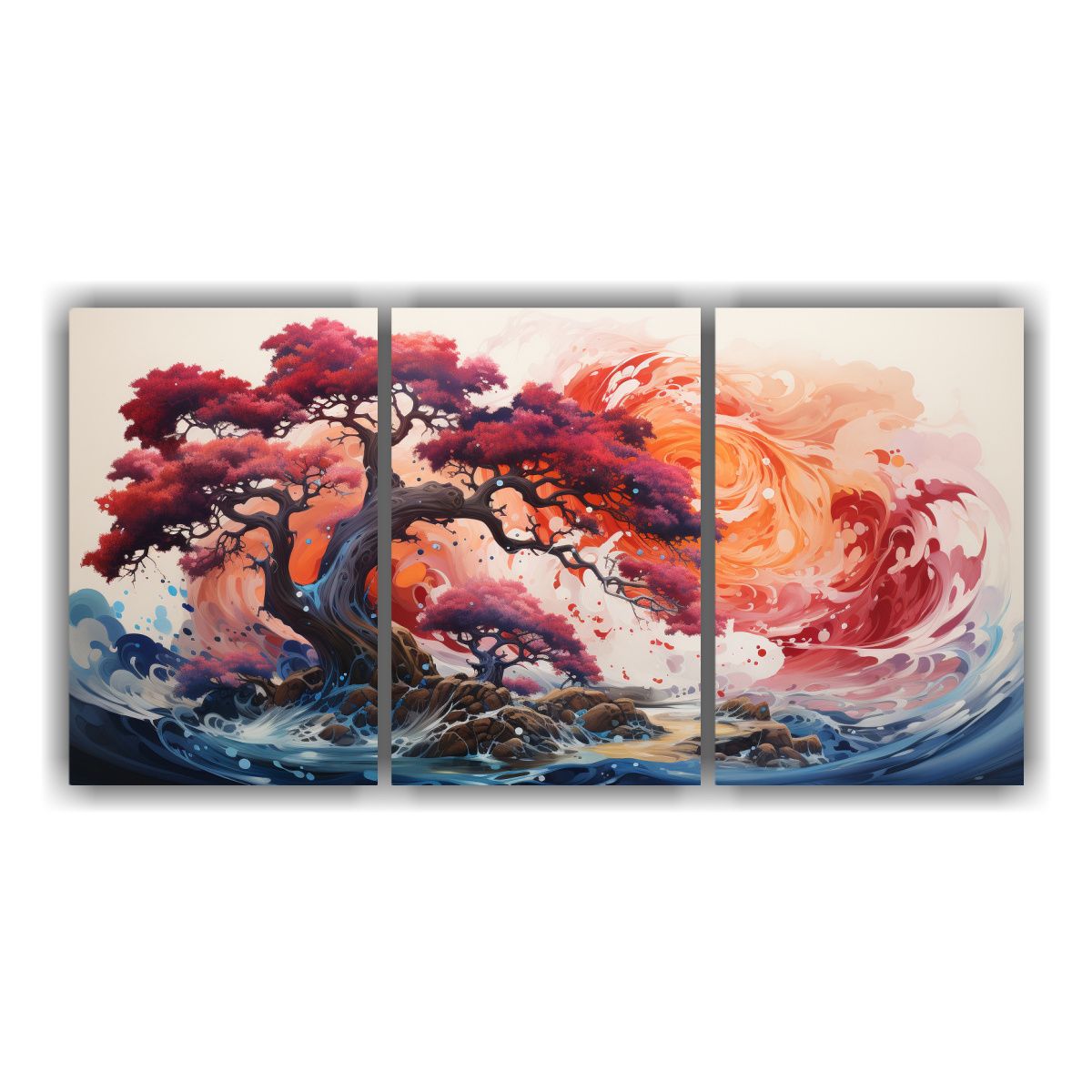 GENERICO - Conjunto 3 Telas Bastidor Fotografía Pintura Abstracta Árb 240x120cm
