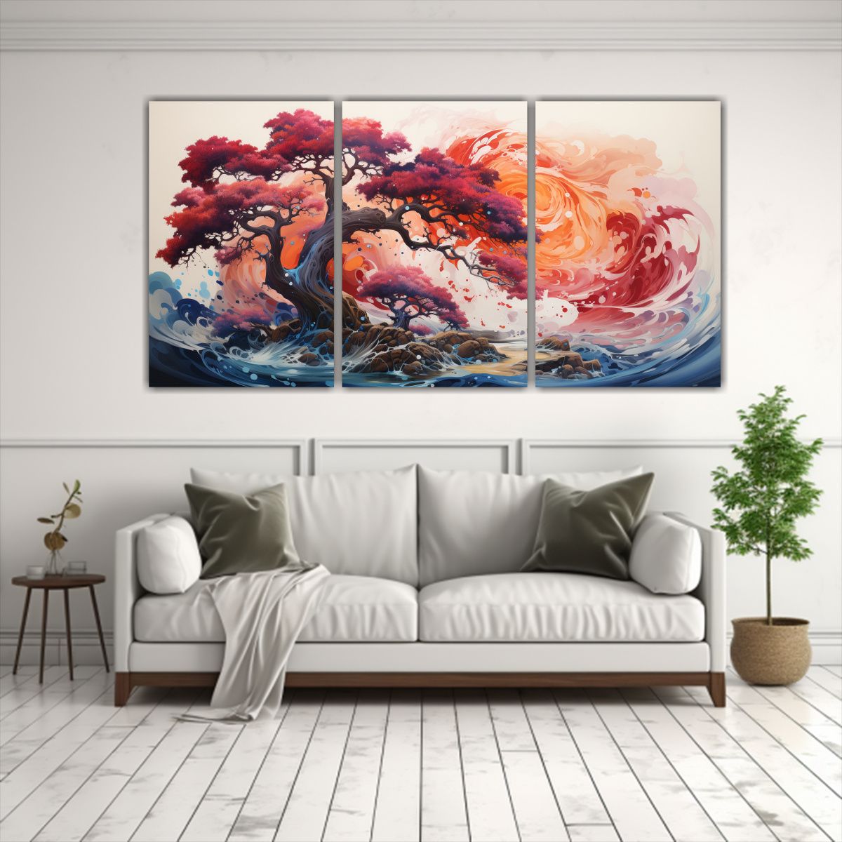 GENERICO - Conjunto 3 Telas Bastidor Fotografía Pintura Abstracta Árb 240x120cm