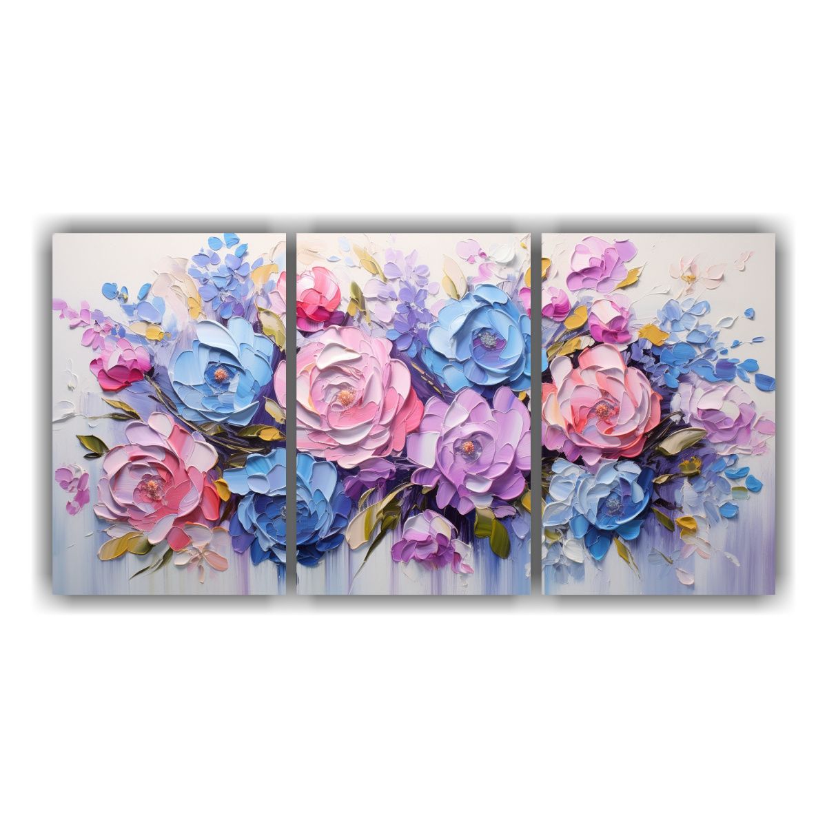 GENERICO - Pintura En Lienzo Con Flores Rosas Y Azules En Colores Vibra 240x120cm