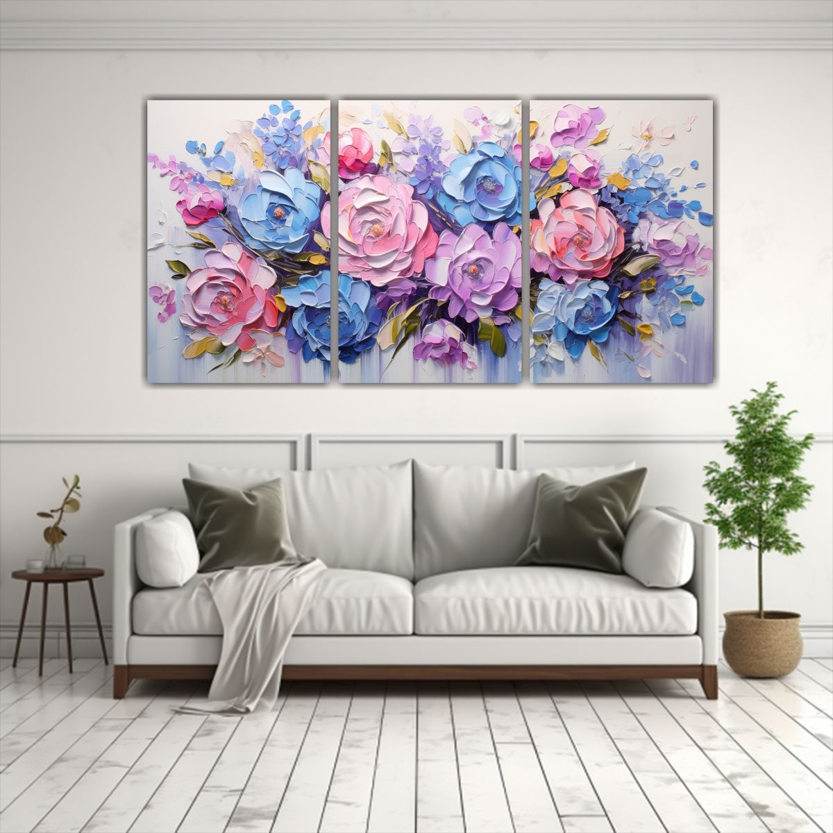 GENERICO - Pintura En Lienzo Con Flores Rosas Y Azules En Colores Vibra 240x120cm