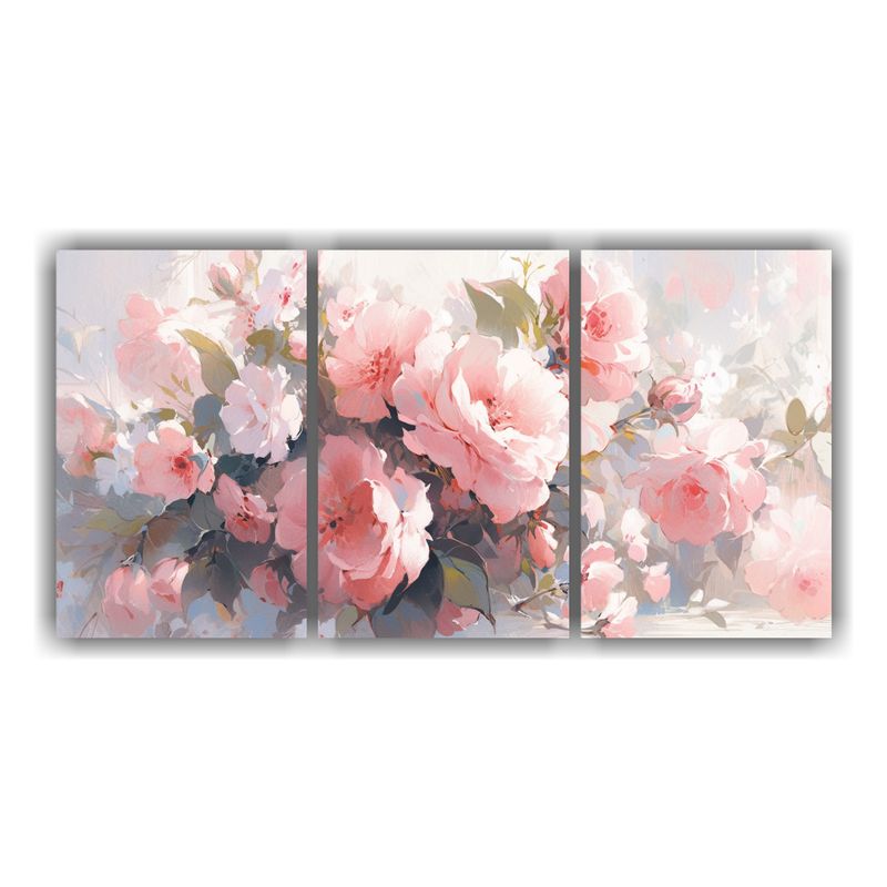 GENERICO - Tres Lienzos Creativa Motivo A Flores Rosadas En Lienzo Esti 240x120cm