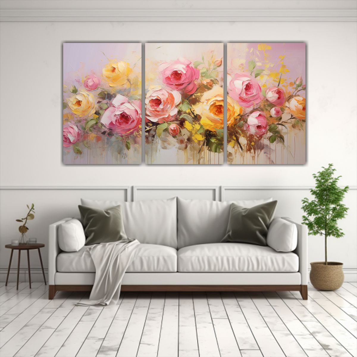 GENERICO - Cuadros Dibujo Bonito De Flores Amarillas Y Rosas En Lienzo 240x120cm