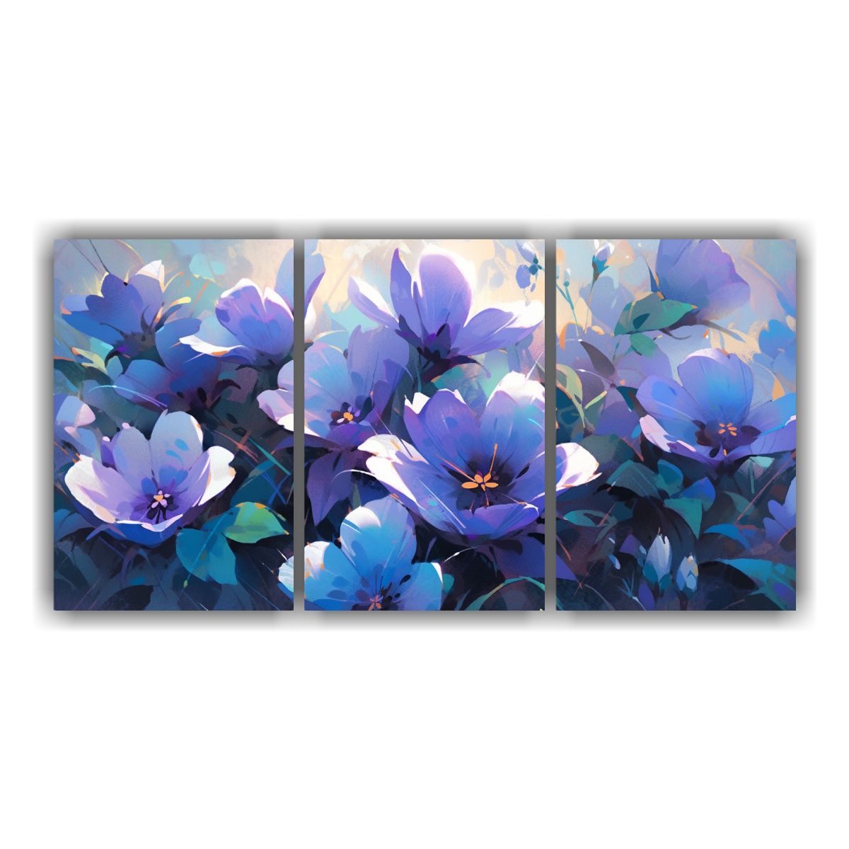 GENERICO - Pintura Lineal Horizontal De Flores En Colores Morado Y Cian 240x120cm