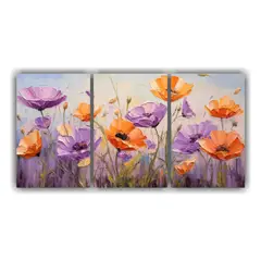 GENERICO - Set De 3 Cuadros Tema Efecto Visual Flor Morada Y Naranja En 240x120cm