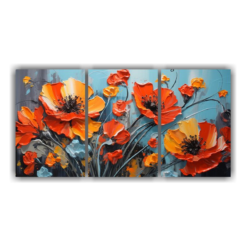 GENERICO - Tres Composiciones Acuarela Habitación A Flores En Colores  240x120cm