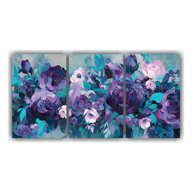 GENERICO - Cuadro De Flores En Lienzo Morado Y Turquesa Combinación A 240x120cm