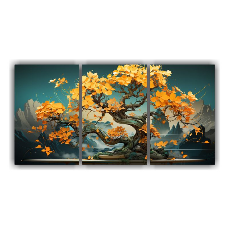 GENERICO - Set 3 Cuadros Decoración Bougainvillea Bonsái En Verde Y D 240x120cm