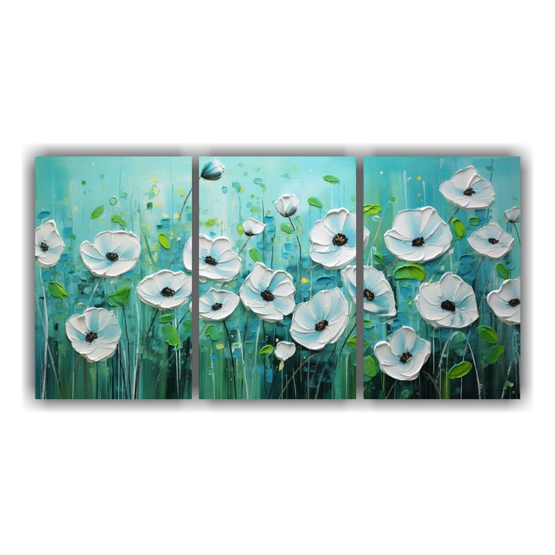 GENERICO - Pintura En Lienzo De Flores Verdes Y Azules En Movimiento En 240x120cm