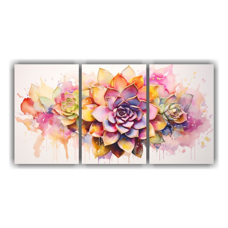 GENERICO - Set 3 Lienzos Exclusivo A Suculentas Flores Oro Y Rosa Pintu 240x120cm