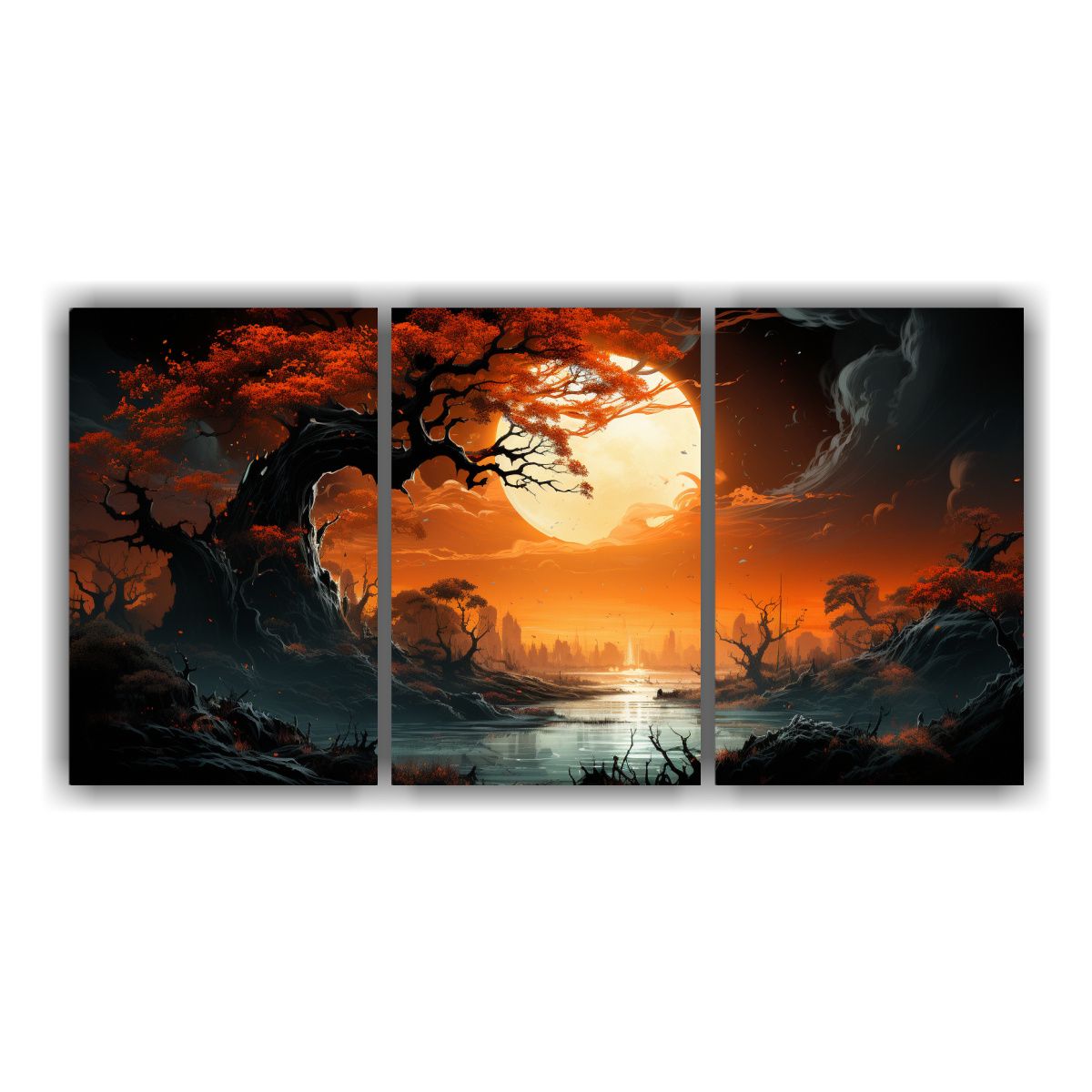 GENERICO - Cuadro Majestuoso De árbol En Colores Naranja Con Atmosfera 240x120cm