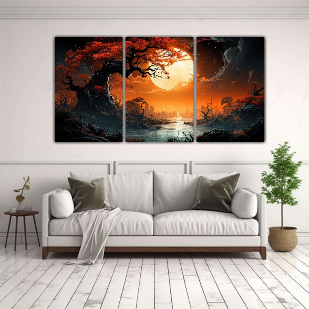 GENERICO - Cuadro Majestuoso De árbol En Colores Naranja Con Atmosfera 240x120cm