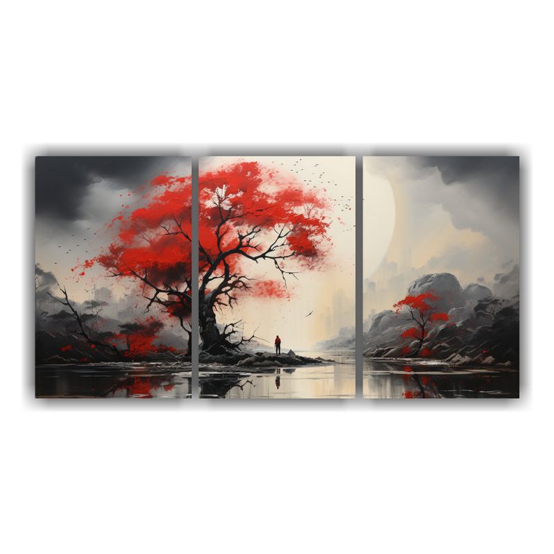 GENERICO - Pintura Abstracta Inspiradora De árbol En Colores Rojo Y Ne 240x120cm