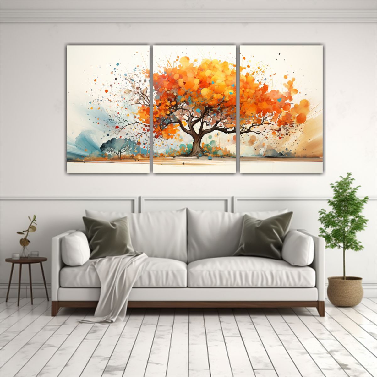 GENERICO - Pintura Abstracta Tropical En Acuarela De Colores Naranjas E 240x120cm