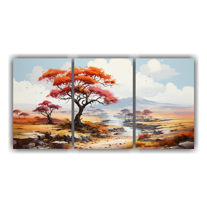 GENERICO - Pintura Abstracta De árbol De Acacia Rojo Y Naranja En Form 240x120cm