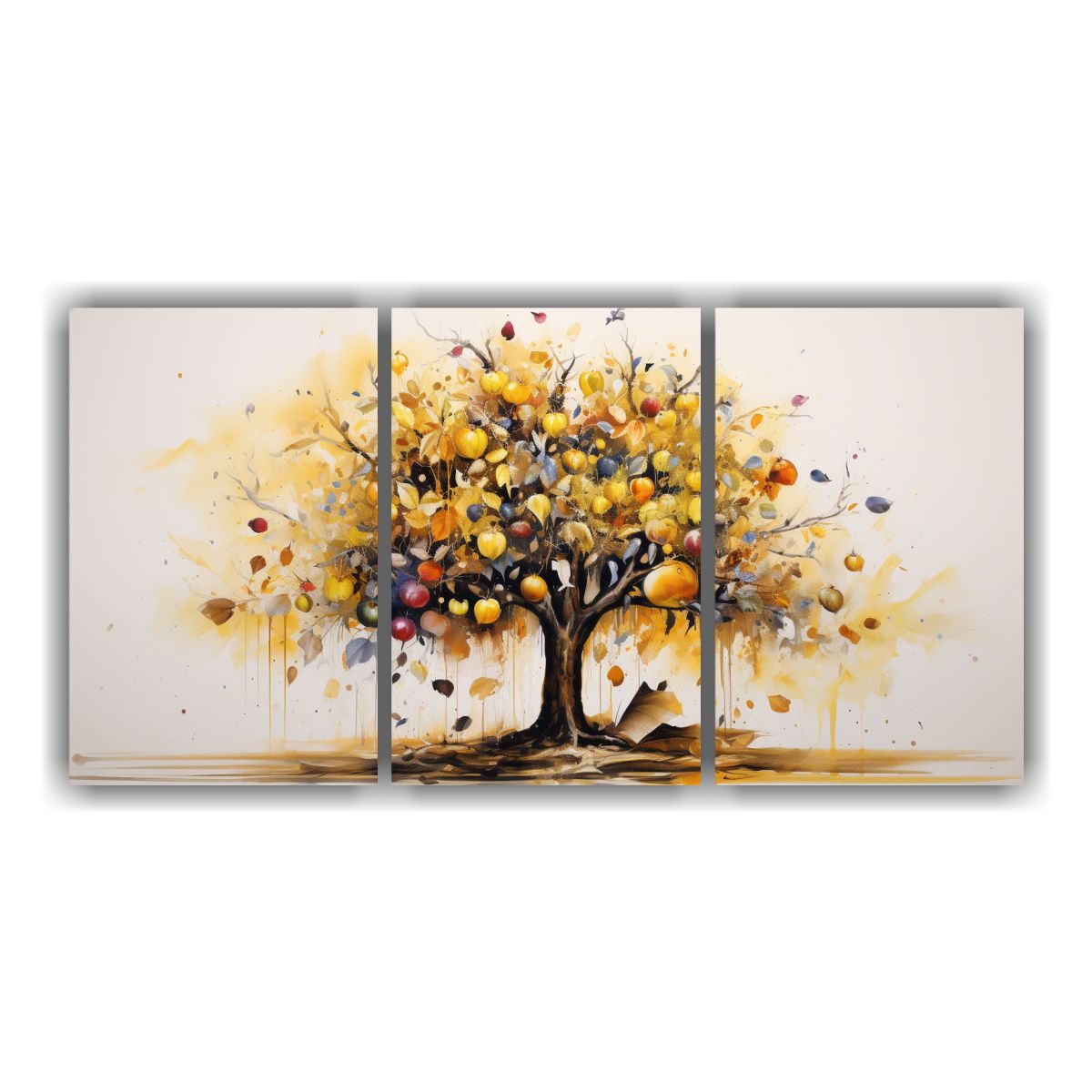 GENERICO - Conjunto 3 Artes Calidos Inspiración Árbol Frutal Oro Y Ne 240x120cm