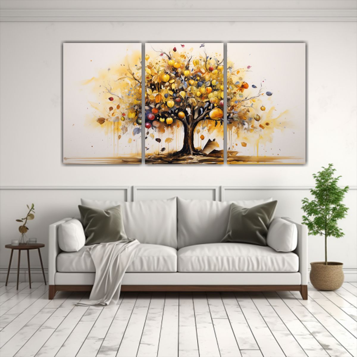 GENERICO - Conjunto 3 Artes Calidos Inspiración Árbol Frutal Oro Y Ne 240x120cm