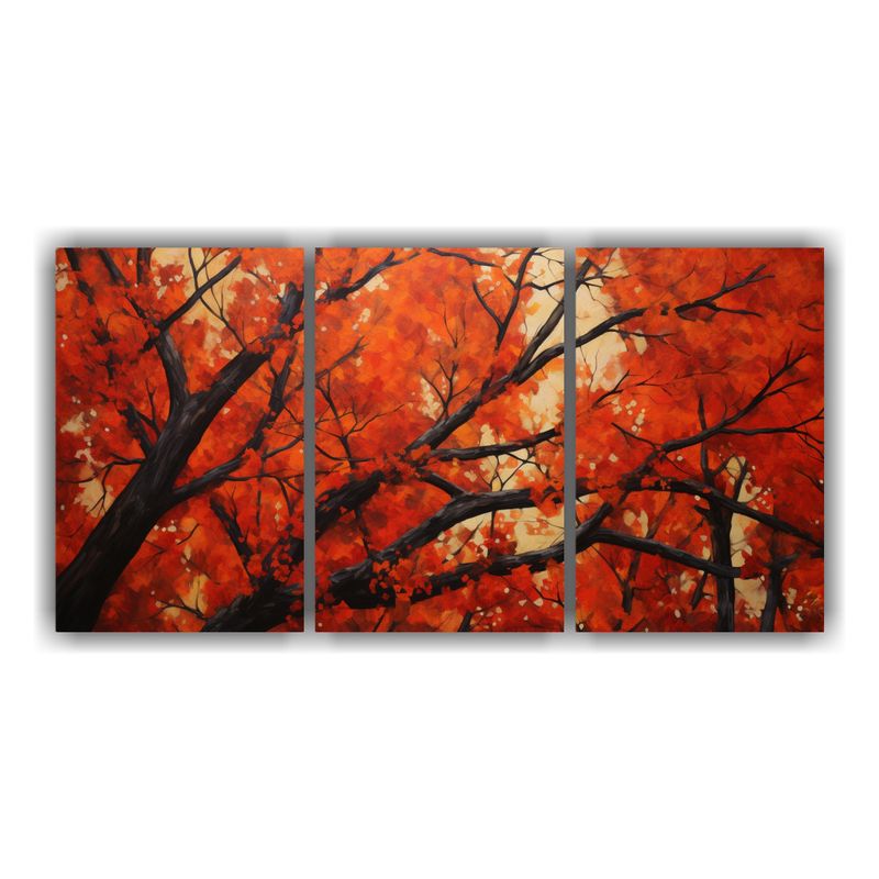 GENERICO - Tríptico Acuarela Árboles De Arce Pintura Abstracta Estilo 240x120cm