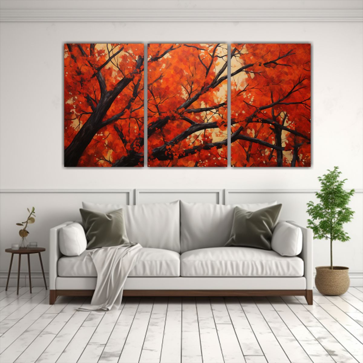 GENERICO - Tríptico Acuarela Árboles De Arce Pintura Abstracta Estilo 240x120cm