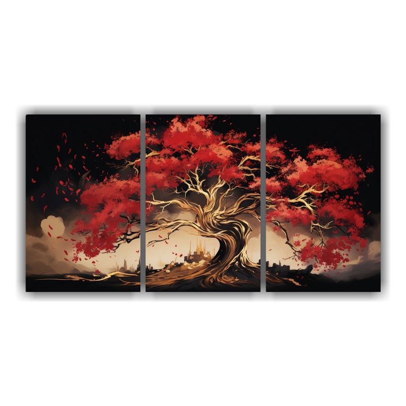 GENERICO - Pintura Decorativa De 3 Bellas Artes: Roble En Rojo Y Dorado 240x120cm