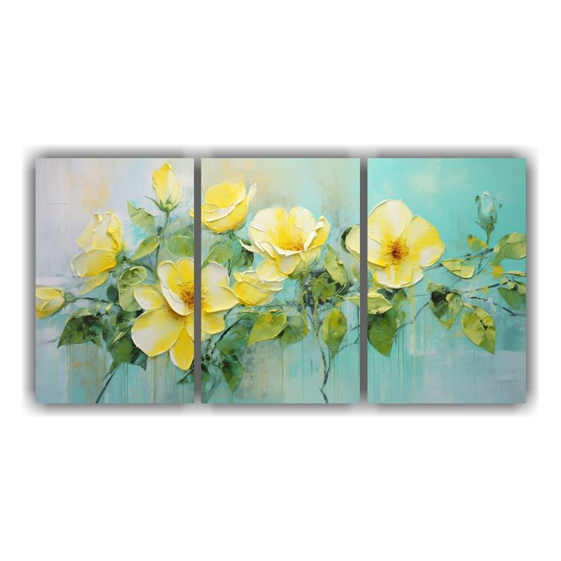 GENERICO - Cuadros De Flores Amarillo Y Verde Pintura En Lienzo 240x120cm