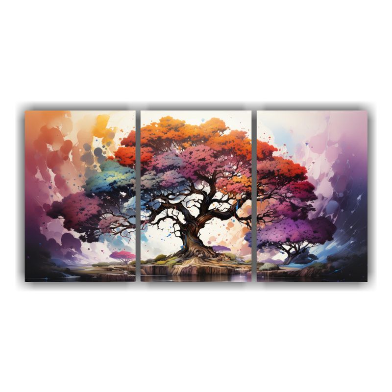 GENERICO - Pintura Mural Abstracta De Un árbol Bonsái Con Colores Del 240x120cm