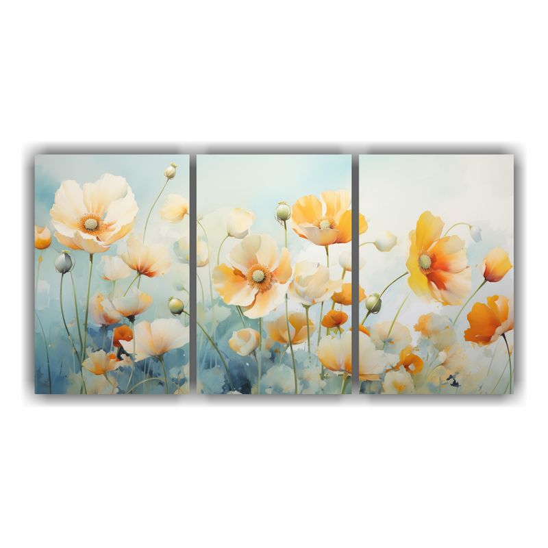 GENERICO - Conjunto 3 Lienzos Creativa Simétrico Flores De Margaritas  240x120cm