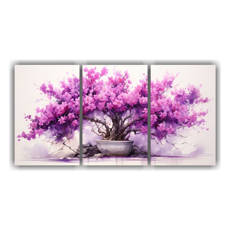 GENERICO - Set 3 Lienzos Vintage Bougainvillea Bonsái, Colores Púrpur 240x120cm