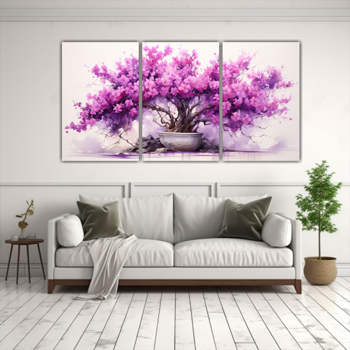 GENERICO - Set 3 Lienzos Vintage Bougainvillea Bonsái, Colores Púrpur 240x120cm