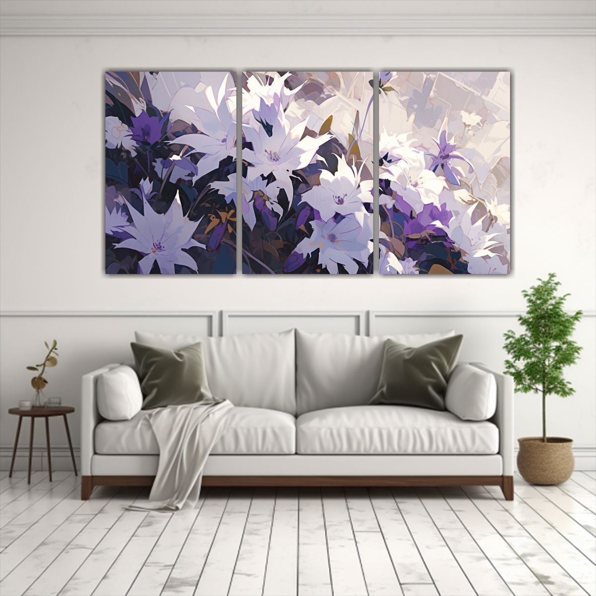 GENERICO - Pintura De Flores Moradas Y Blancas En Lienzo Arte De Pared  240x120cm