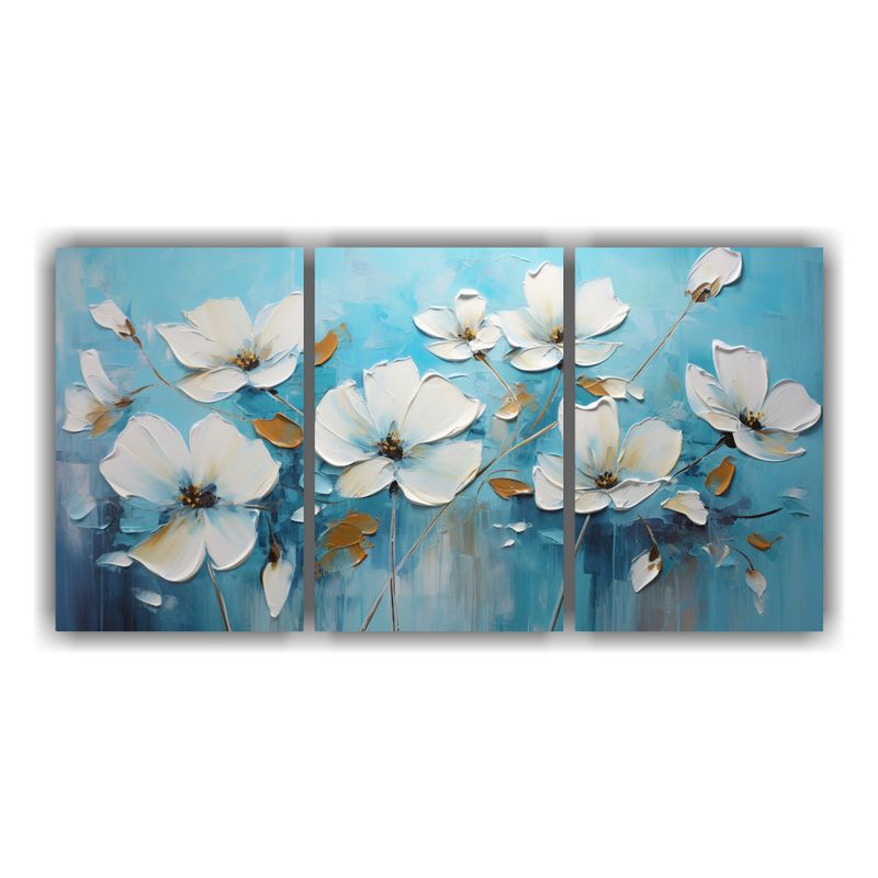 GENERICO - Cuadros Modernos De Flores En Estilo Urbano A Colores Cyan E 240x120cm