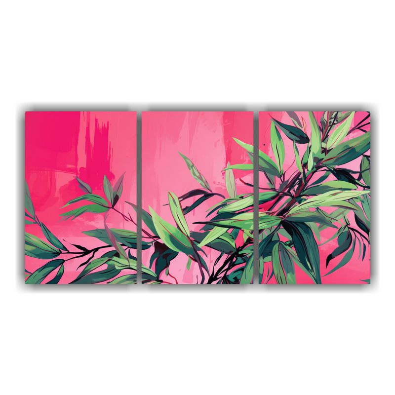GENERICO - Pintura Decorativa De Hojas De Bambú En Verde Y Rosa Con Ef 240x120cm