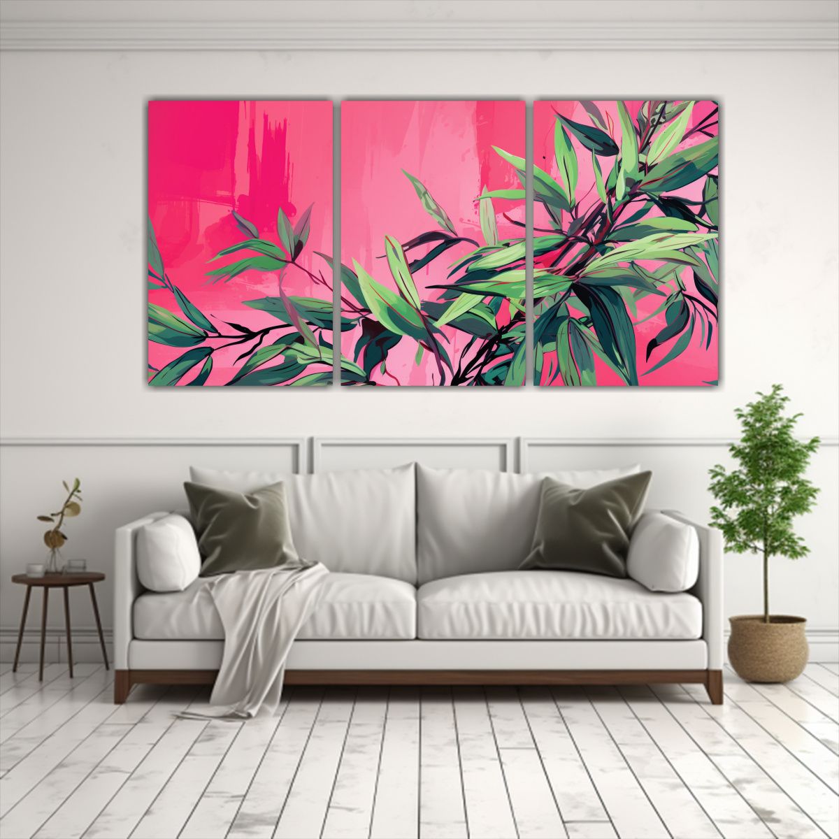 GENERICO - Pintura Decorativa De Hojas De Bambú En Verde Y Rosa Con Ef 240x120cm